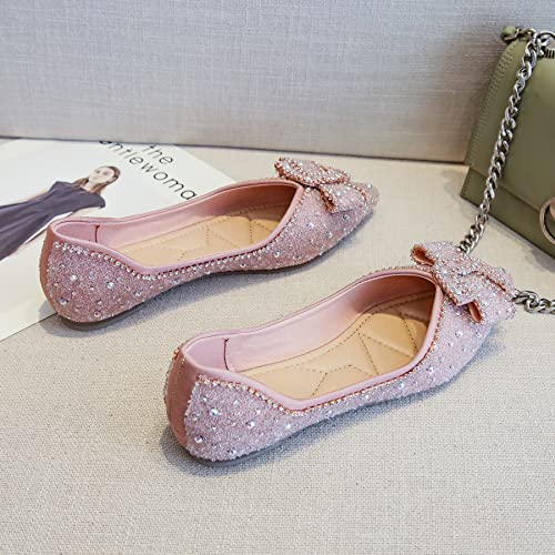 Dear Time Women's Fashion Sparkly Bowknot Ballet Flats Rhinestone Pointed Toe Glitter Pearls Sequins Party Wedding Dress Flat Shoes3