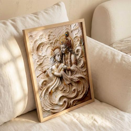 Image of CRAFTLYN Hindu God Wall Art WALL ART Prints Framed Spiritual Religious Paintings for Living Room, Pooja Room, Bedroom, Office, Meditation Room, Home Decor (Radha krishna 3, 13X19, Brown)