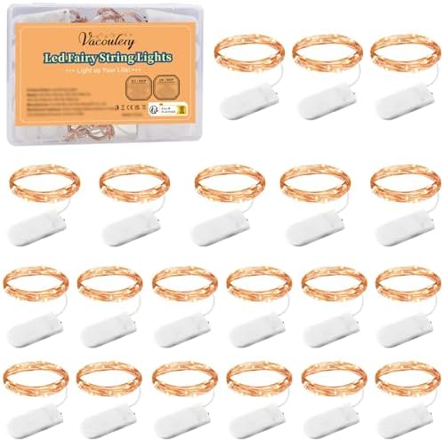 Wodasi 10 Guirlande Lumineuse à Piles, 1M 10 LED Mini Guirlande LED Fil De Cuivre Fairy Lights Girlande Lumière, Pour Décoration Noël Fête Mariage Jardin Terrasse Pelouse Maison, Blanc Chaud (20