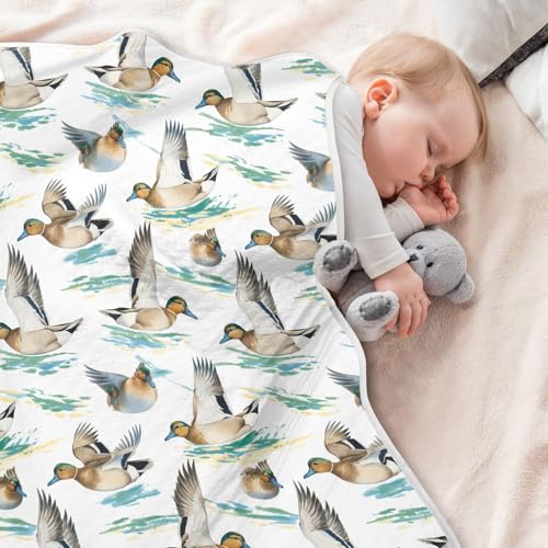 Image of Baby Swaddle Blanket for Boys Girls Soft Warm Stroller Throw Blanket for Newborn Infant Toddler 30X40in Colorful Pattern Wild Ducks