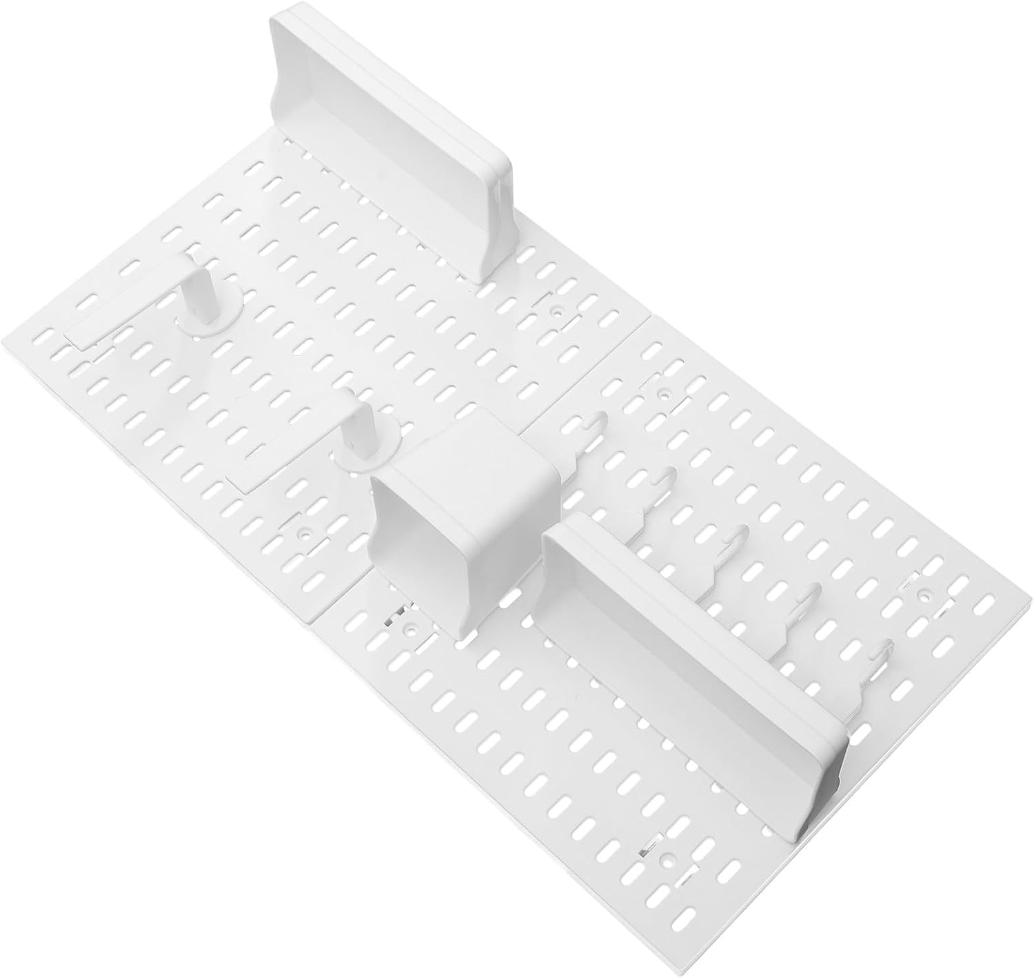 POPETPOP Nail-free Plastic Pegboard Wall Organizer with Hooks, Medium Size Wall-mounted Storage Rack for Kitchen and Craft Room, Utility Board for Home Organization