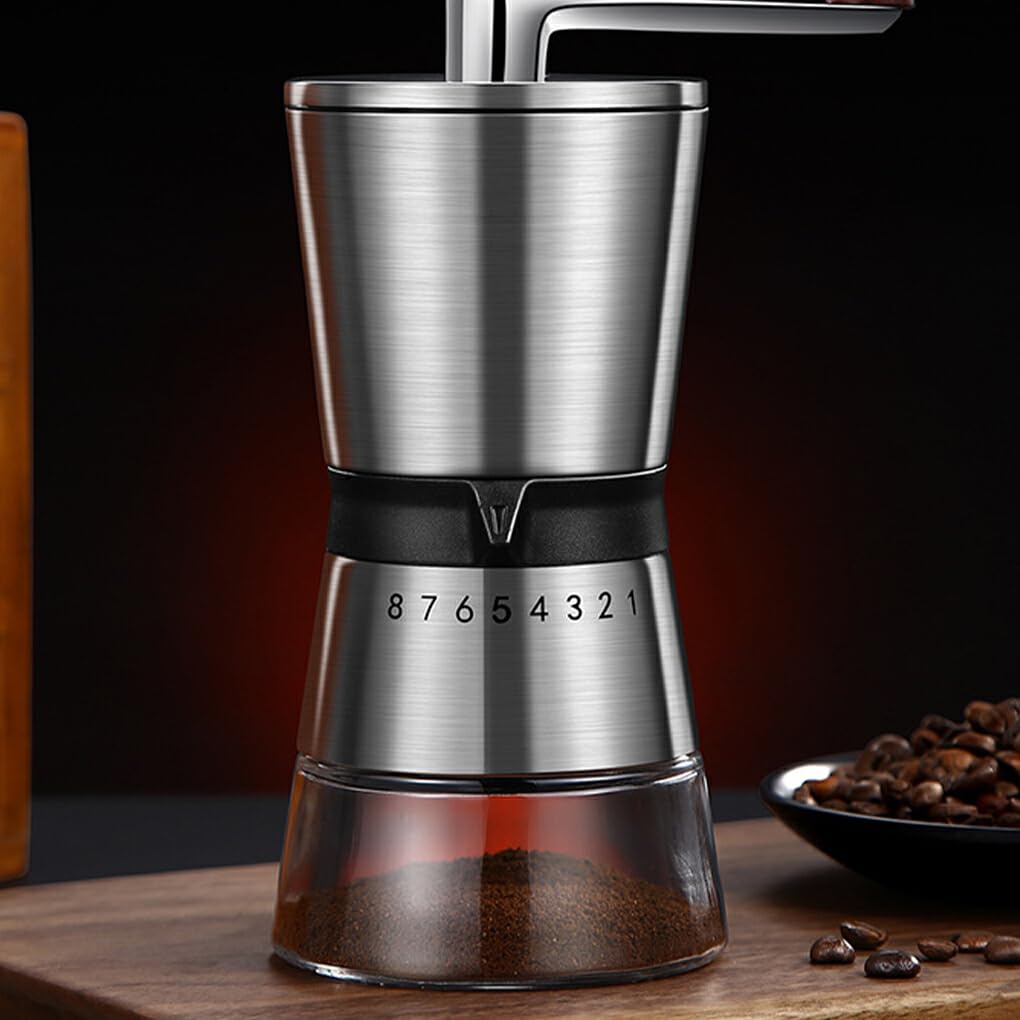 Molinillo de cocina o cafetería con mango extendido para moler fácilmente, molinillo externo de 8 velocidades, grueso y fino, de acero inoxidable