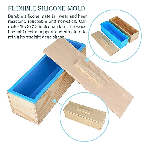 Soap Making Supplies Kit, Diy Soap Making Tools Include Flexible Silicone Loaf Soap Mold 42Oz, Wooden Cutting Mold, Wavy & Striaight Cutter And Seafish Theme Mould #TOP3