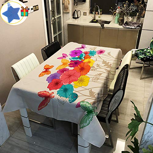 Enhome Table Cloth Waterproof Rectangle, 3D Flower Print Polyester Washable Wipe Clean Stain Resistant Wrinkle Resistant for Square Decoration Party Indoor Outdoor (60×60cm,Butterfly)