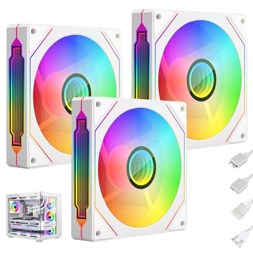Lot de 3 ventilateurs ARGB pour PC, 120 mm, 5 V 3 broches et 12 V 4 broches, adressables, RGB, avec effet miroir infini, durée de vie de 40 000 heures