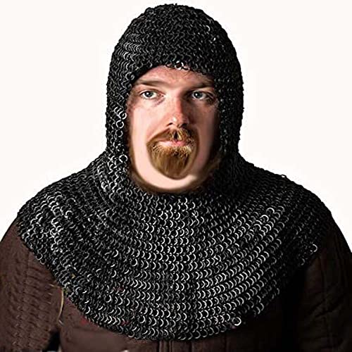 Image of AnNafi Chainmail Coif U-Neck Chain Mail Hood | Medieval Templar Crusader Re-enacment Armor Costume Halloween