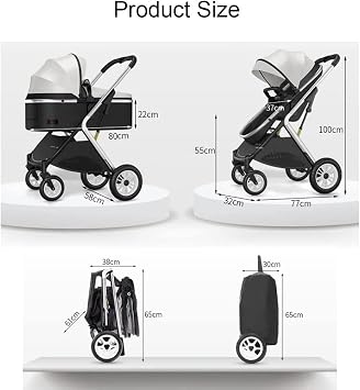Double Infant Stroller,Twin Baby Pram Stroller,Toddler Stroller for Twins Side by Side,Foldable Double Seat Tandem Stroller High Landscape Foldable Pushchair(Color:White)