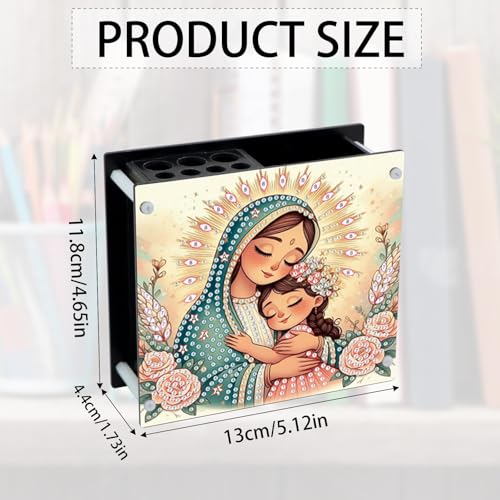 Image of DIY 5D Diamond Painting Pen Holder - Religious Mother & Daughter Pencil Organizer for Faith Gifts, Acrylic Crystal Rhinestones Diamond Art Holder, Perfect for Storing Pens, Pencils, and Rulers