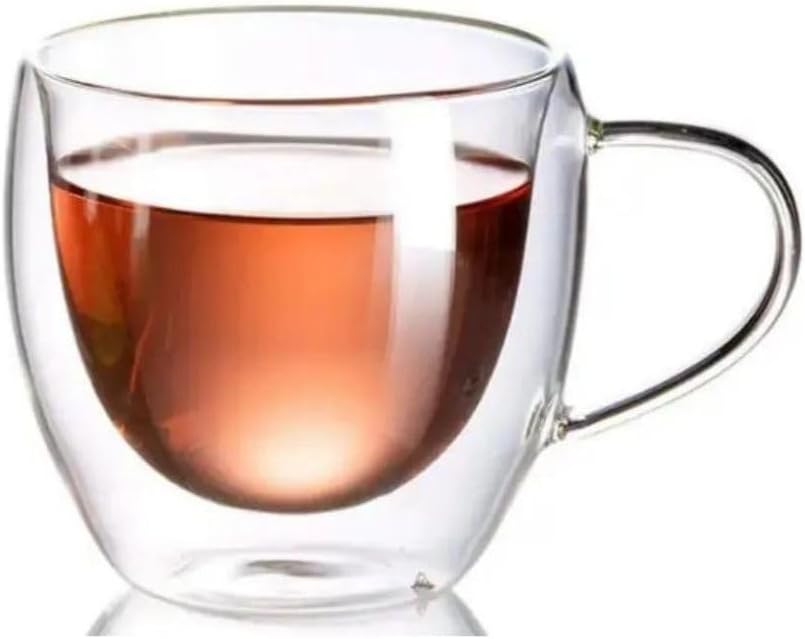 Neskafe Çay Fincanı Çift Cidarlı Cam Kupa 250 ml Kulplu Cam Bardak 1 Adet - 12037