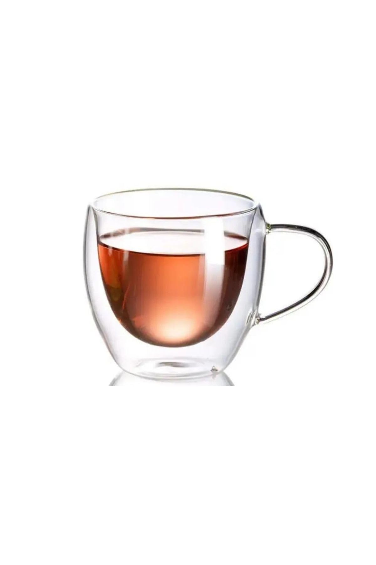 Neskafe Çay Fincanı Çift Cidarlı Cam Kupa 250 ml Kulplu Cam Bardak 1 Adet - 12037