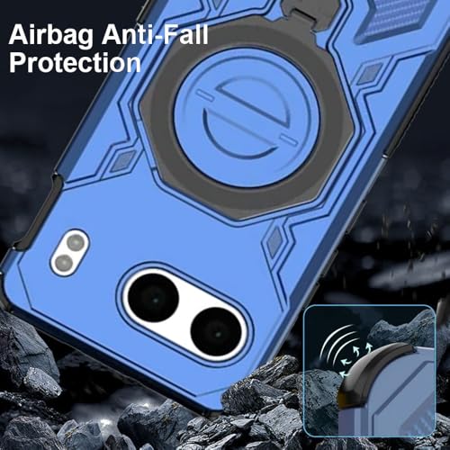 Image of KARWAN Tough Shockproof Armor Back Case Cover Compatible with Oneplus Nord 4 with 360 Degree Rotation Magnetic Attraction Ring, Holder Heavy Duty Cover with MagEaze Wireless Charging (Blue)