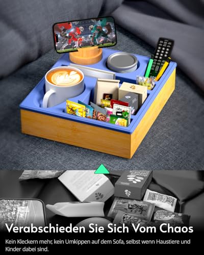 Couch bar Snack box Silikon sofatablett mit 360 Grad Drehbar Handyhalter beistelltisch mit Holz Sofatablett für Sofa, kino Deko… – Ansicht 2