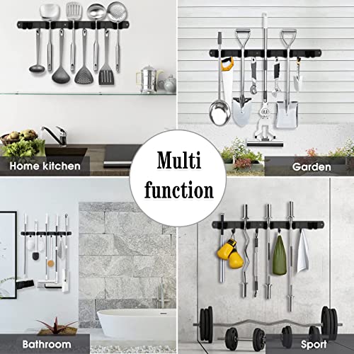 AceMining 2 Pack Black 5 Racks and 4 Hooks Mop and Broom Holder Wall Mount, Broom Organizer Storage Tool Racks Stainless Steel Heavy Duty Hooks Self Adhesive Solid Non-slip for Home Kitchen Garden by AceMining - Image 7