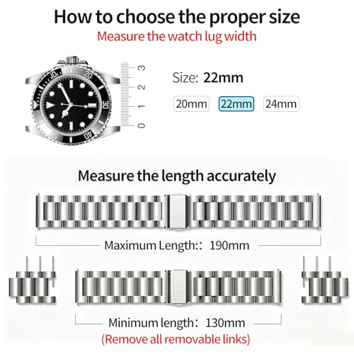Image of BINLUN Stainless Steel Watch Band Replacement Brushed Finish Metal Watch Straps for Men and Women 20mm /22mm /24mm