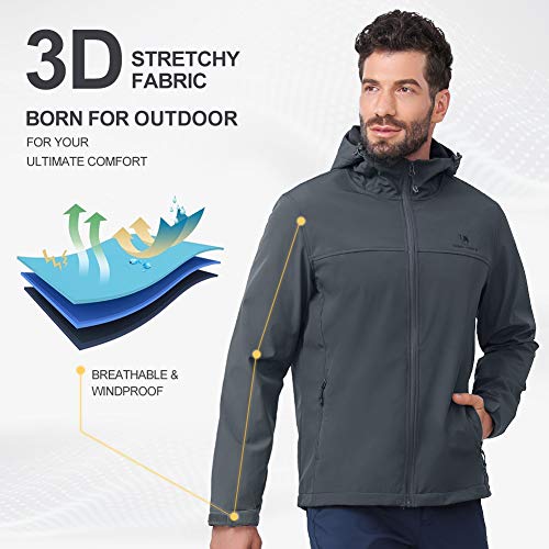 Camel Crown Softshell Jacket Men Hooded Fleece Lined Outdoor Jackets Windproof Water Resistant For Hiking Casual Work Grey M #TOP5