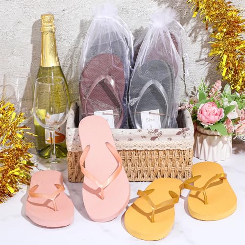 Image of Unittype Flip Flops Bulk for Wedding Guest Slippers Wedding Flip Flops with Cards Bags for Pool Beach Party
