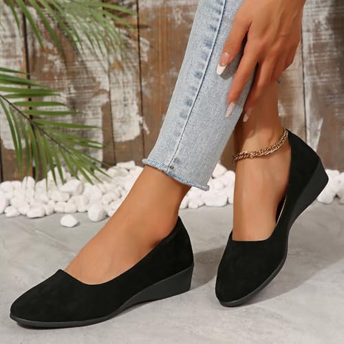 Women's Ballet Flats Business Office Work Dress Shoes Low Wedge Round Toe Slip-Ons Comfortable Dressy Casual Flats Shoes4