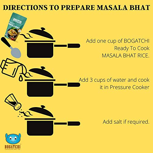 Image of BOGATCHI Quick Meals - Ready to Cook Authentic Masala BHAT - 200 g , Ready to Eat Meal and Tasty Instant Meal, 100% Natural Ingredients, No Preservatives, No Artificial Flavours & Colours