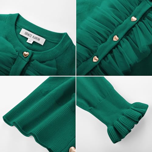 Image of Dark Green Cardigan for Girls 8-10 Years Button Uniform Sweater for Christmas
