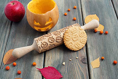 Pumpkins Halloween Rolling Pin 3D Cookie Stamp, Holiday Theme Embossing Rolling Pin, Jack-O'-Lantern Pattern Imprint Utensil, Engraved Cookie Roller, Embossing Cookie Stamp #TOP3