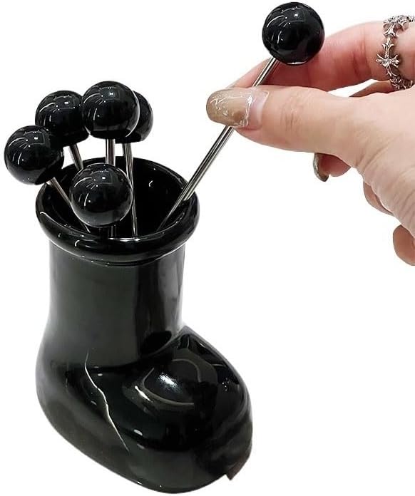 Fruit Fork Jar,Fruit Forks Salad Forks Creative Dinnerware Set, Stainless Steel Fruit Fork Set Dessert Flatware Set, Decorative Fruit Picks Sticks with Boot Design Storage Jar Repeated Use of Fruit Fo