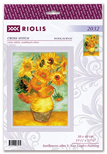 Image of RIOLIS - Sunflowers After V. Van Gogh 2032, Floral Cross Stitch Kits 11 inchx15, Cross Stitch Kits for Beginners & Advanced, Crossstitching Kits Adult, Counted Stitching Kits, Flowers Embroidery Kit