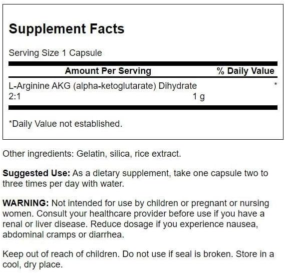 Miniatura 2 de Swanson Aminoácido Máxima Fuerza Arginina Akg Potenciador de Óxido Nítrico 1000 Miligramos 90 Cápsulas