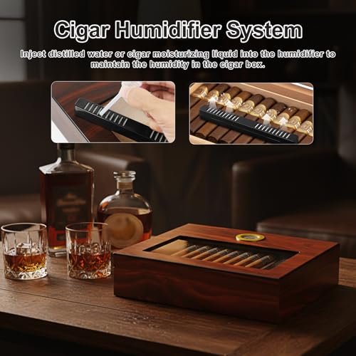 Humidor na cygara, Dayear Desktop Humidor pudełko na cygara na 15-20 cygar (cygara nie są dołączone), ręcznie wykonane drewniane etui na cygara z higrometrem i nawilżaczem, przegroda, kubańskie