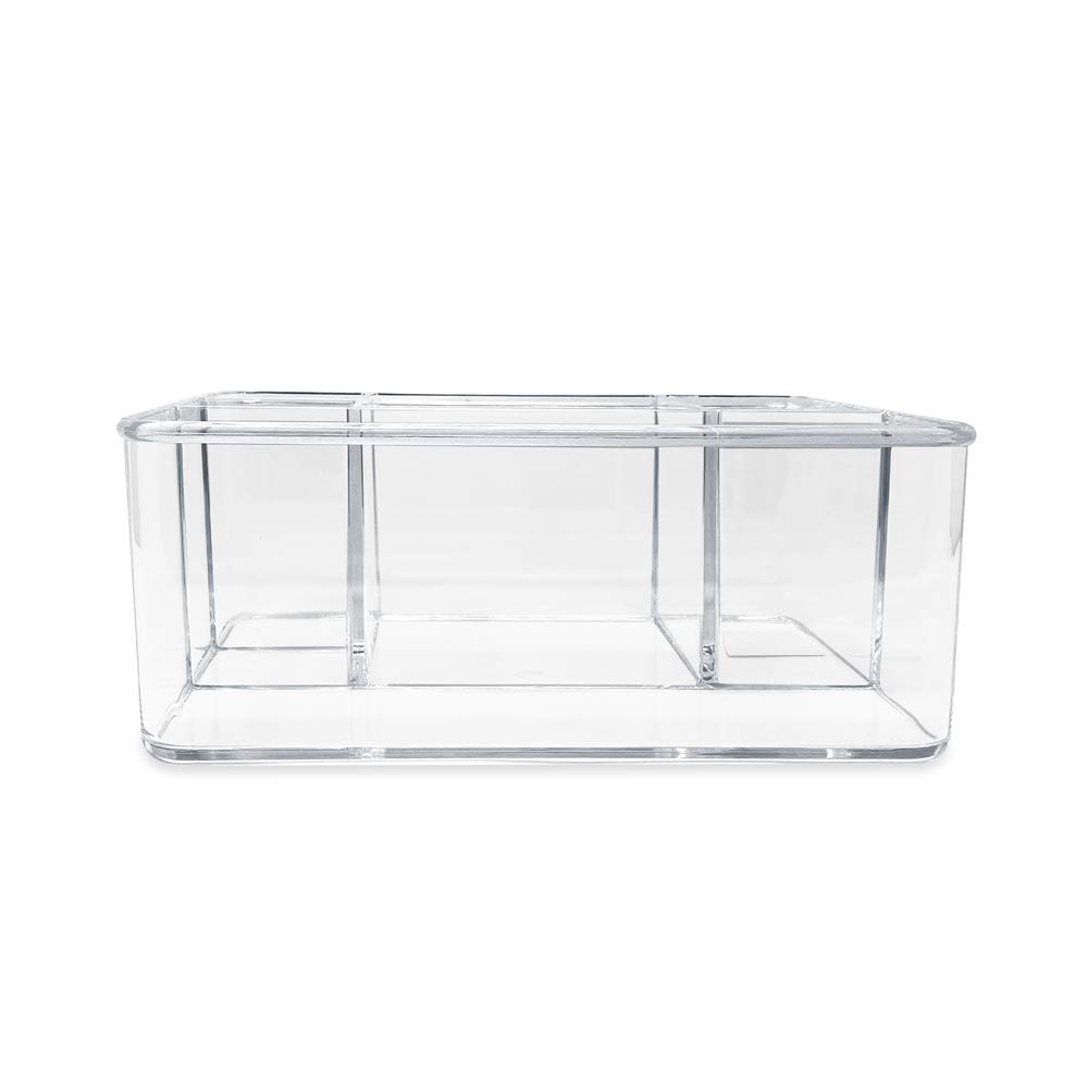 Isaac Jacobs Organizador de acrílico transparente con 5 compartimentos (25,4 cm de largo x 17,7 cm de ancho x 10,1 cm de alto), soporte para cepillo de maquillaje, ranura alta, bandeja