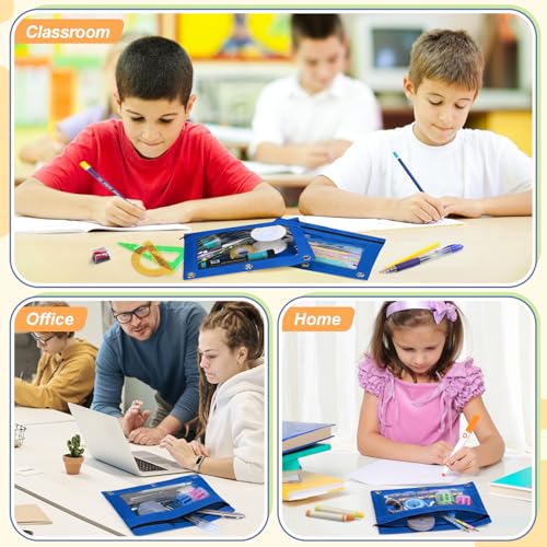 Image of Shemira Pencil Pouch for 3 Ring Binder, Binder Pencil Pouch with Smooth Zipper, Clear Window Pencil Case for Binder, Zipper Pencil Pouches, Big Capacity 3 Ring Binder Pencil Bag, Azure Blue