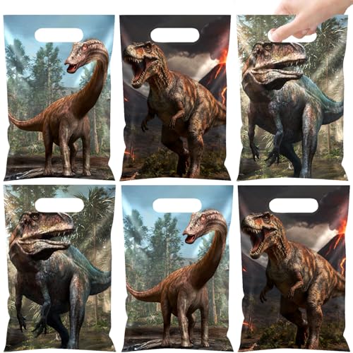JIUJIUBER 60 PCS Realistic Dinosaur Party Favors Bags Dinosaur Plastic Waterproof Goodie Bags Dino Treat Candy Gift Bags for Dinosaur Dino Birthday Party Decorations Supplies
