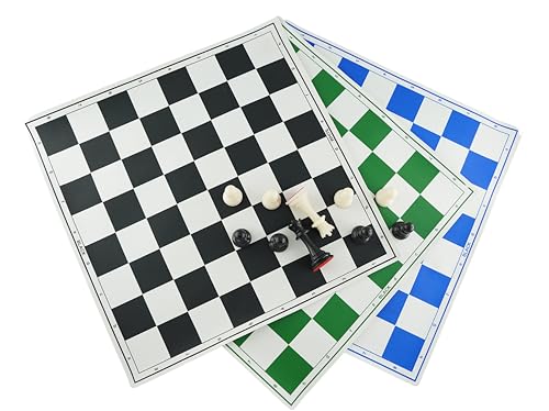 Image of 18'' X 18'' Professional Tournament Chess Set with Green,Black Blue Vinyl Foldable Chess Board Game with Solid Plastic Pieces with Extra Queens and Black Bag - Chess Combo