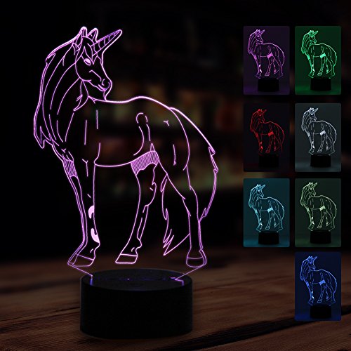 3D Unicorn Lamp Horse Night Light Touch Table Desk Lamp 7 Color Change,Optical Illusion lamp Led USB Charging Battery Operated Light as Christmas Gifts Decor Light for Desk Table Home Office(Unicorn)