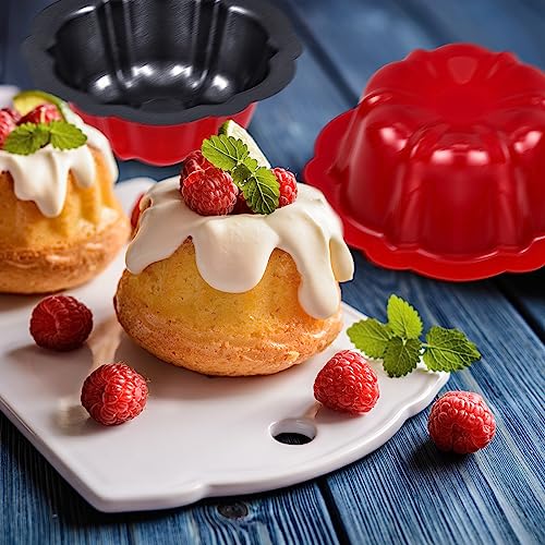 Ctosree 8 Pcs 4 Inches Fluted Mini Cake Pan Nonstick Fluted Cake Pan Carbon Steel Tube Metal Tube Oven Baking Mold with Flower Shape for Cupcake (Red) by Ctosree - Image 6