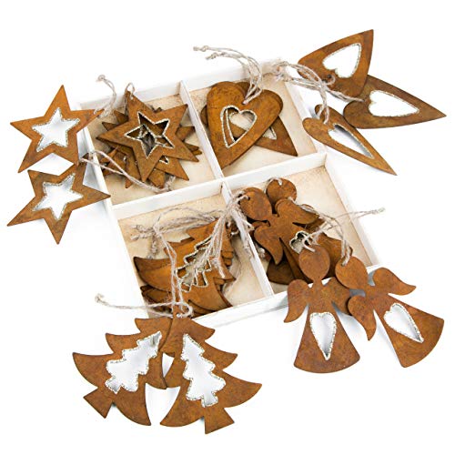 Logbuch-Verlag 24 Weihnachtsanhänger braun Rost - Metallanhänger Rostbraun - Vintage Weihnachtsdeko Anhänger Weihnachten