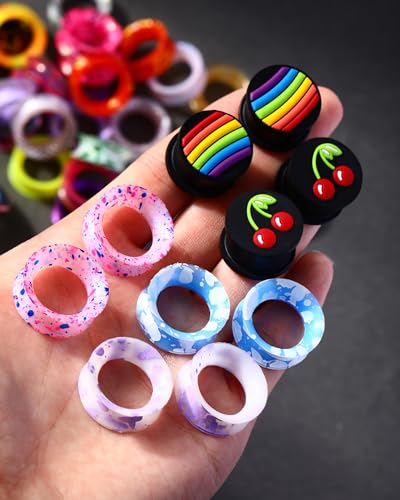 Jewseen 20Pcs Silicone Tunnels Random Colors Silicone Gauges Double Flared Ear Tunnels Flexible Ear Gauges 6g-1''3