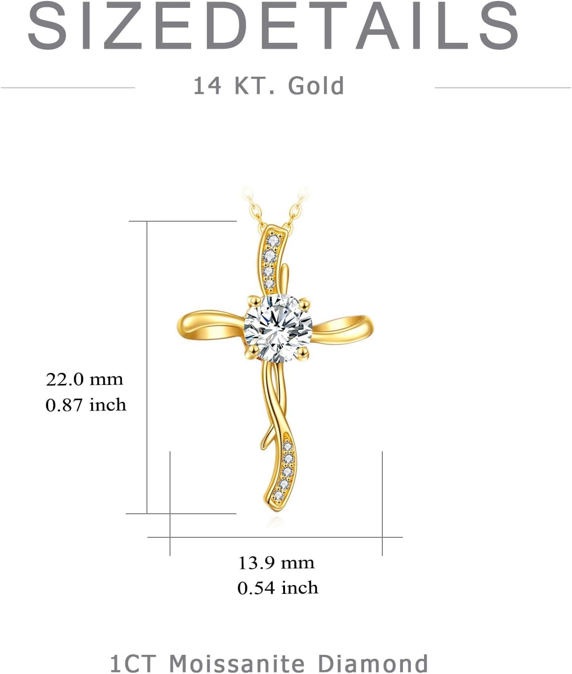 14K Gold Cross Necklace for Women, 14K Gold Infinity Cross Pendant with 1CT Moissanite Necklace Crufix Baptism Faith Jewelry Birthday Christmas Gifts for Mom Her Girlfriend Sister Wife, 16+2 Inch - Image 4