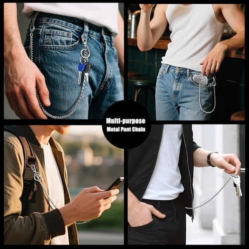 Image of ROCONTRIP Silver Anti Theft Phone Lanyard Pants Chain Heavy Duty Detachable Anti Drop Phone Strap with Metal Tether Tab for iPhone Wallet Key Outdoor Hiking Cycling