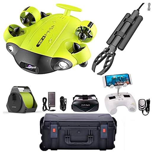 QYSEA FIFISH V6S Underwater Drone - Robotic Arm Claw + VR Box + 100M Cable + Spool + 64G SDcard + Industrial Case Bundle