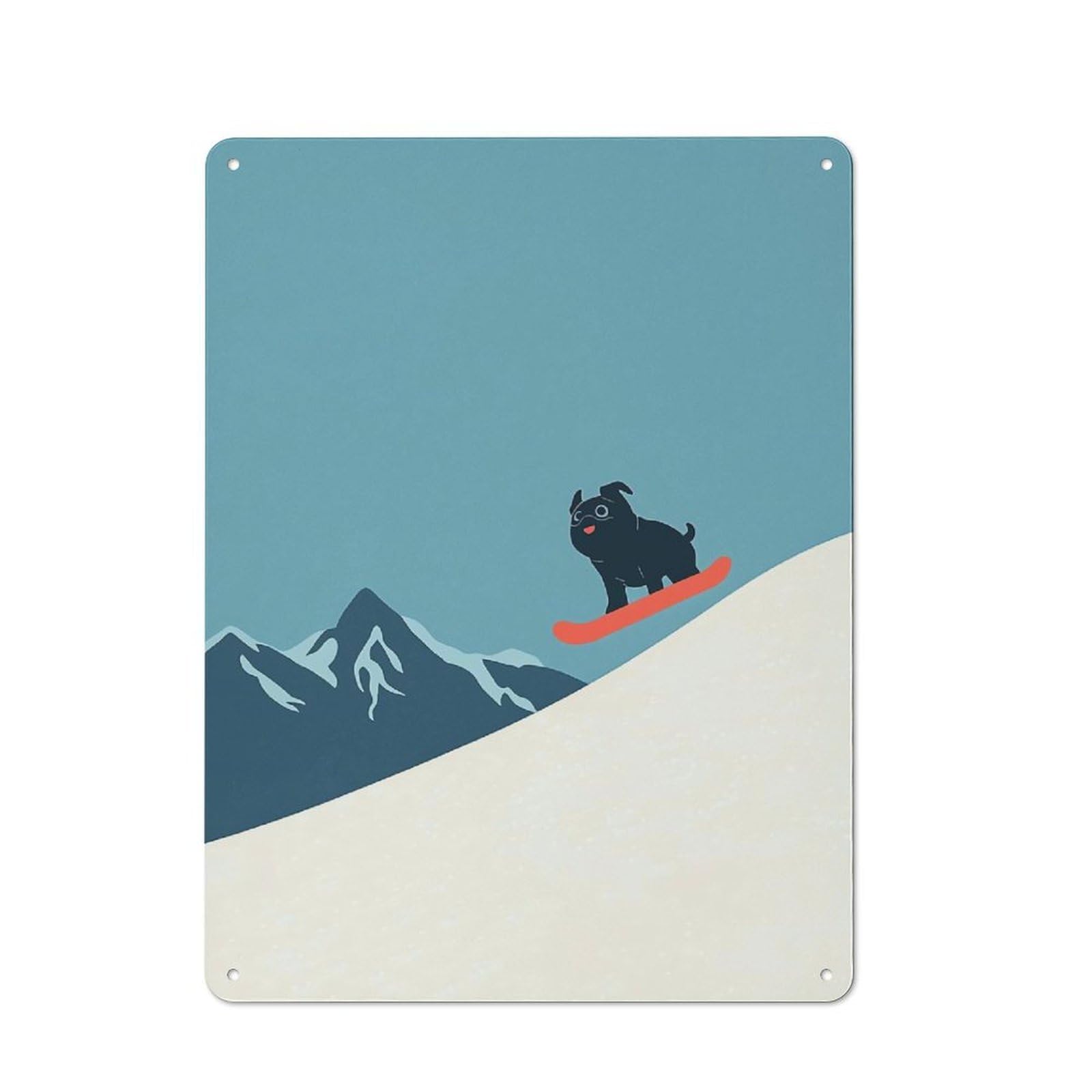 Junmoney Style-14 Retro Snowboard Pug Minimalist Metal Gift Sign 40X30cm, Home Wall Decor For Flat, Dorm Room, Lounge Or Cafe