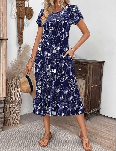 Image of ZEAGOO Womens Casual Dresses for Summer Short Sleeve Flare Midi Dress Loose Flowy Beach Sundress