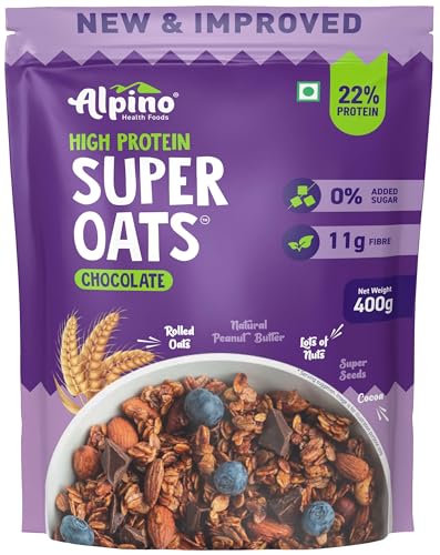 Image of Alpino Peanut Butter Super Oats Chocolate Super Oats 1 kg + Protein Super Rolled Oats Chocolate 400g combo