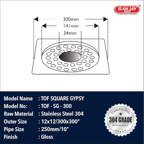 Image of Floor Drain Cover Jali with Hole Bathroom Gratings 12x12 INCH | 304 Stainless Steel Floor Drainer Cockroach Trap Heavy Duty and Long Lasting | Square Gypsy Silver (300mm X 300mm)