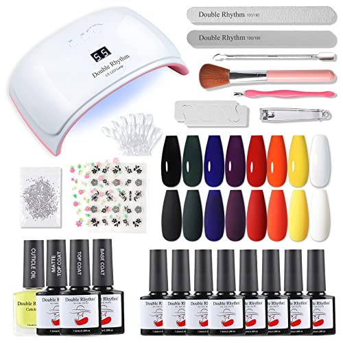 Gel Nail Polish Kit with UV Light 48W Nail Lamp Starter Kit Professional 8 Colors & Base Gel Top Coat, Soak Off Pastel Gel Polish Set Art Manicure Kit Nail Salon DIY Home Nail Art Decorations（8+3 RE-Kit9-Milky White）