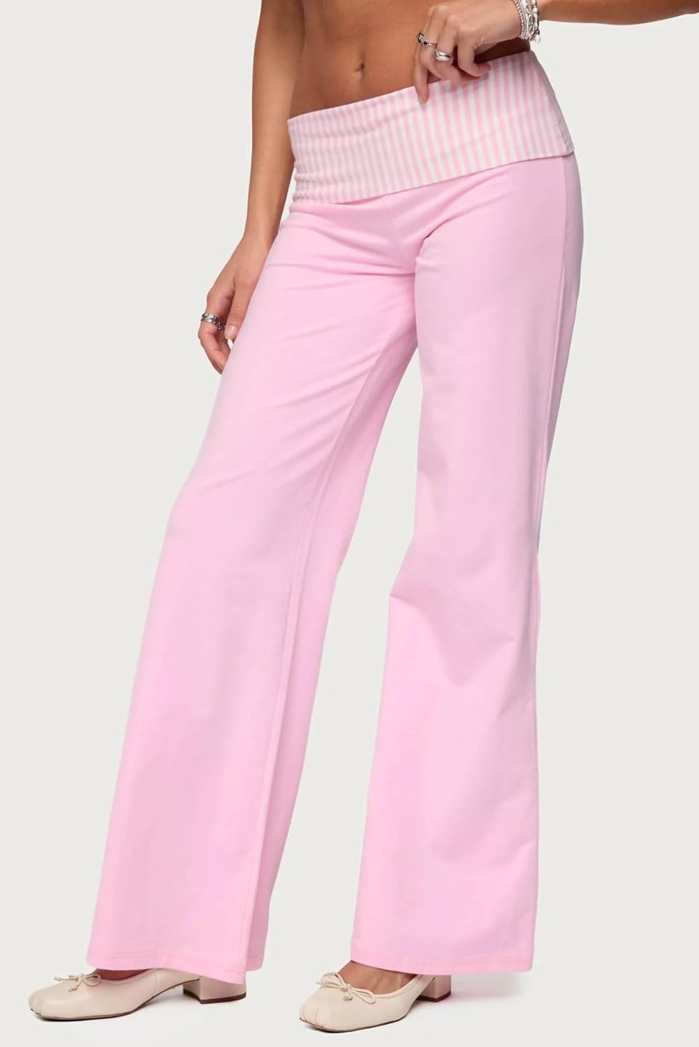 Women Fold Over Lounge Yoga Pants Wide Leg Low Elastic Waist Sweatpants Flare Leggings Bell Bottom Foldover Pants