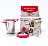 Teasome Mesh Stainless Steel Single Cup Tea Strainer with Silicone Coated Handle and Lid, Red