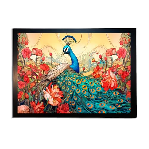 Image of redbakers.in Peacock Wall Art Print, Framed Paintings, Living Room Decor Vastu || Stylish Picture Frame for Home & Office Decoration|| Best Gift Size 10 x 14 Inch (Modern, AUBREY, 10 X 14 Inch)