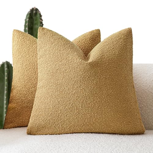 Image of Foindtower Set of 2, Decorative Textured Boucle Throw Pillow Covers Accent Solid Pillow Cases Neutral Cozy Couch Cushion Case for Chair Sofa Bedroom Living Room Home Decor 24x24 Inch Sunflower