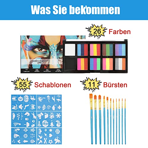 Kinderschminke, Split-Kuchenpalette Face Body Paint Fasching Schminke Kinder, Schminkset Halloween Gesichts-Make-Up,Bodypainting Farben Karnevalsschminke Kinder Halloween Schminke Karneval Set Mädchen