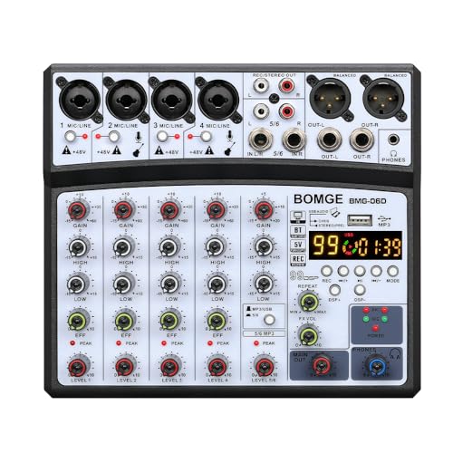 Amazon | BOMGE 6チャンネルdjオーディオミキサー、MP3 USB Bluetooth
